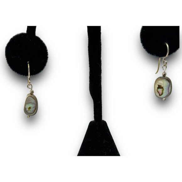 Vintage Abalone & Sterling Silver Drop Earrings Handcrafted Boho Artisan - Picture 1 of 11